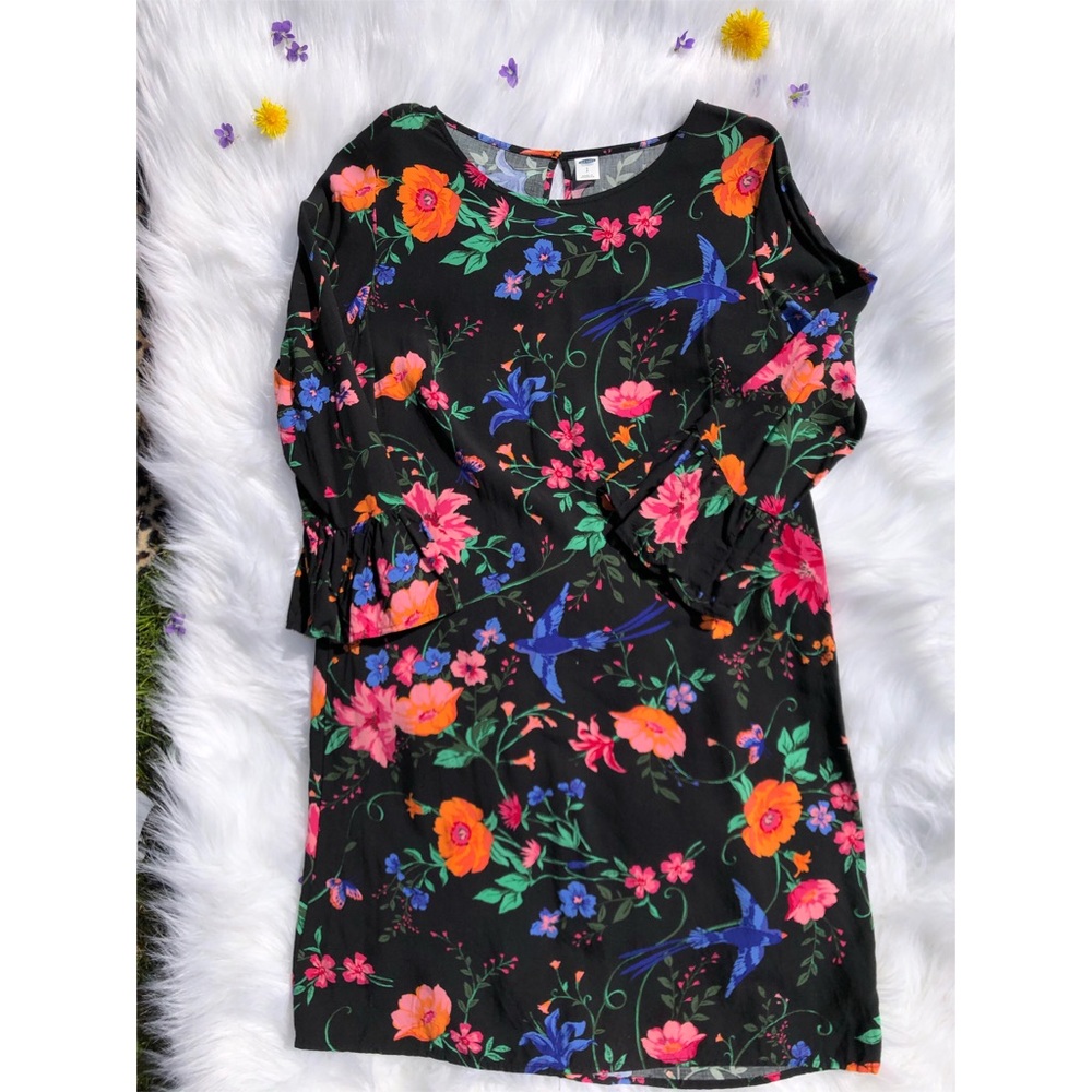 Floral Print and Ruffled Sleeve Dress